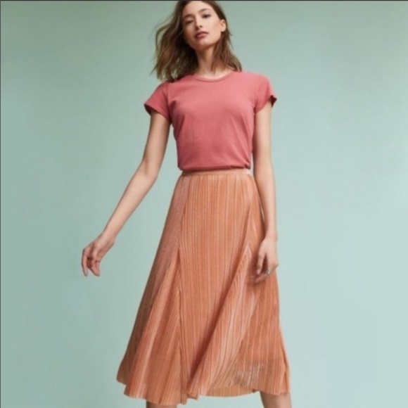 anthropologie Maeve Ambra Rose Gold Metallic Pleated Skirt M - Picture 12 of 15